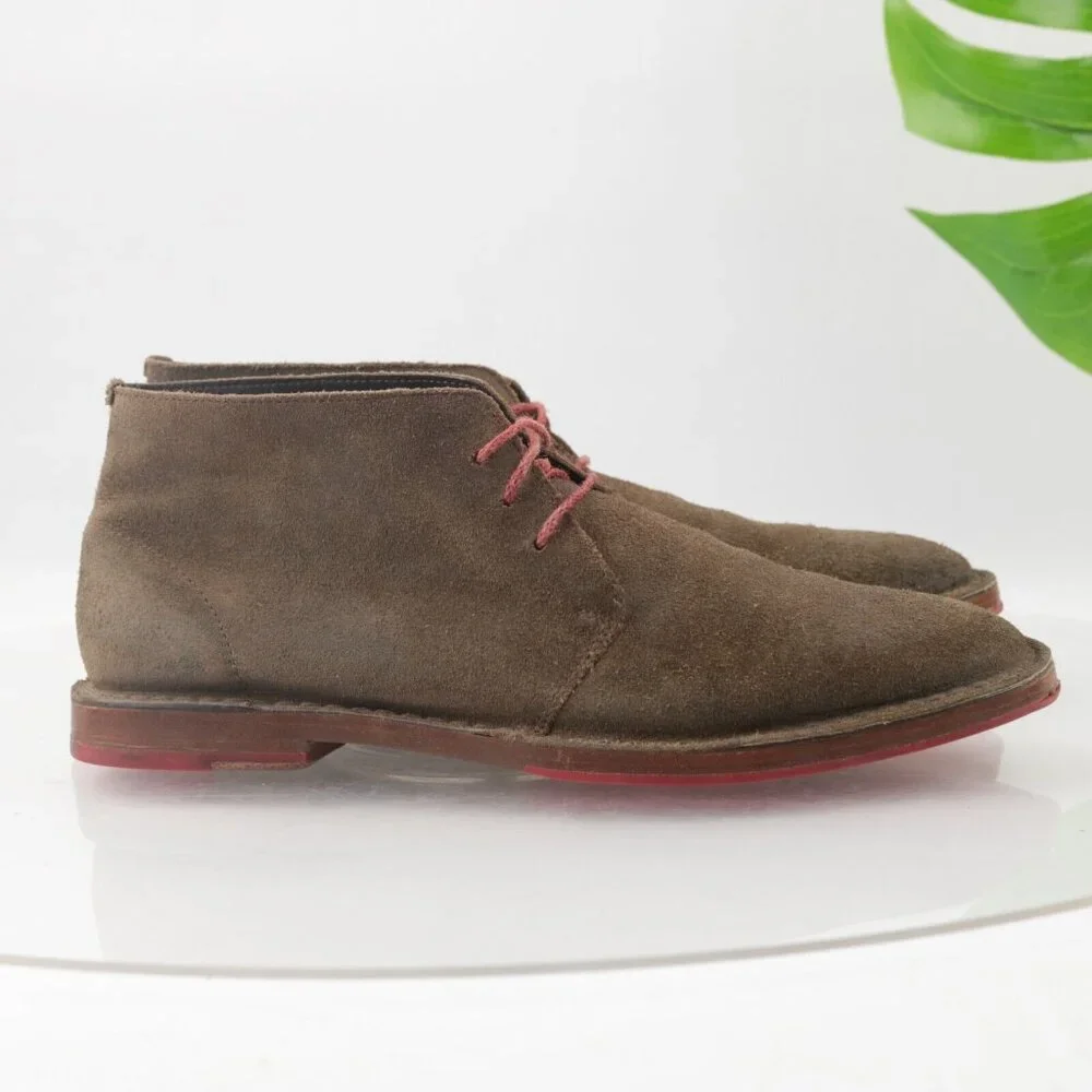 Cole Haan Mens Paul Chukka Boot Size 9 Brown Distressed Leather Plain Toe LaceUp
